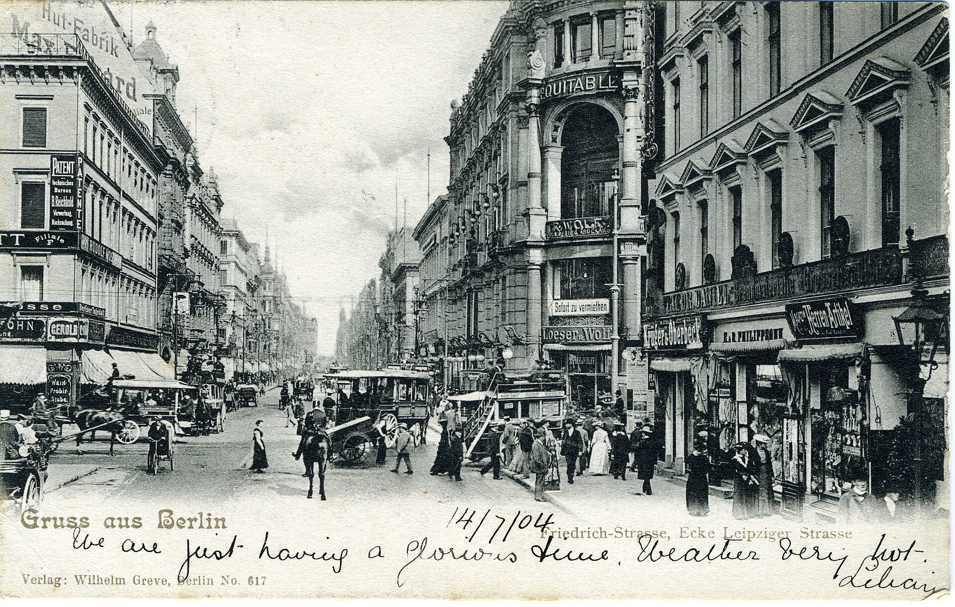 Berlin – Friedrichstrasse at Leipziger Strasse, mailed 1904 — original card photograph